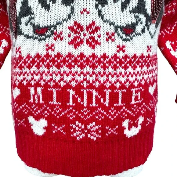 Disney Minnie Mouse Sweater Kids 18M Red White Festive Holiday Sequin Knit Top - Picture 3 of 11